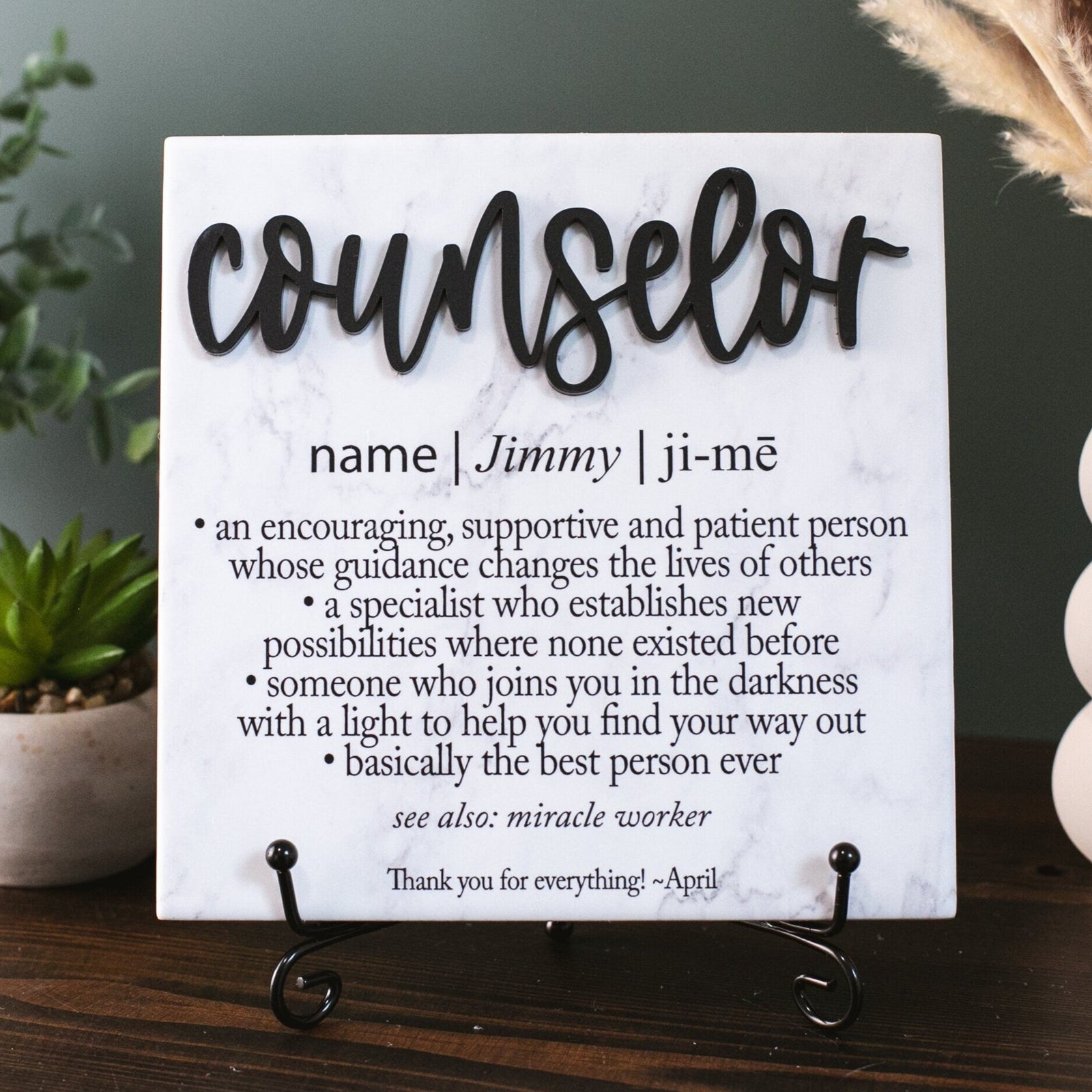 3D Counselor Ceramic Tile Plaque With Stand, Thank You Mentor Sign, Custom Boss Retirement Appreciation, Teacher, Therapist, Coach, Adviser