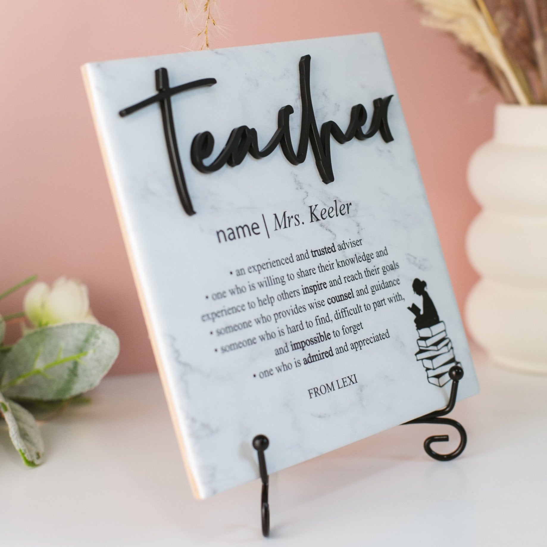 3D Reading Teacher Appreciation Tile Plaque Gift From College, High School Student or Child to Professor, Elementary Teacher, Mentor