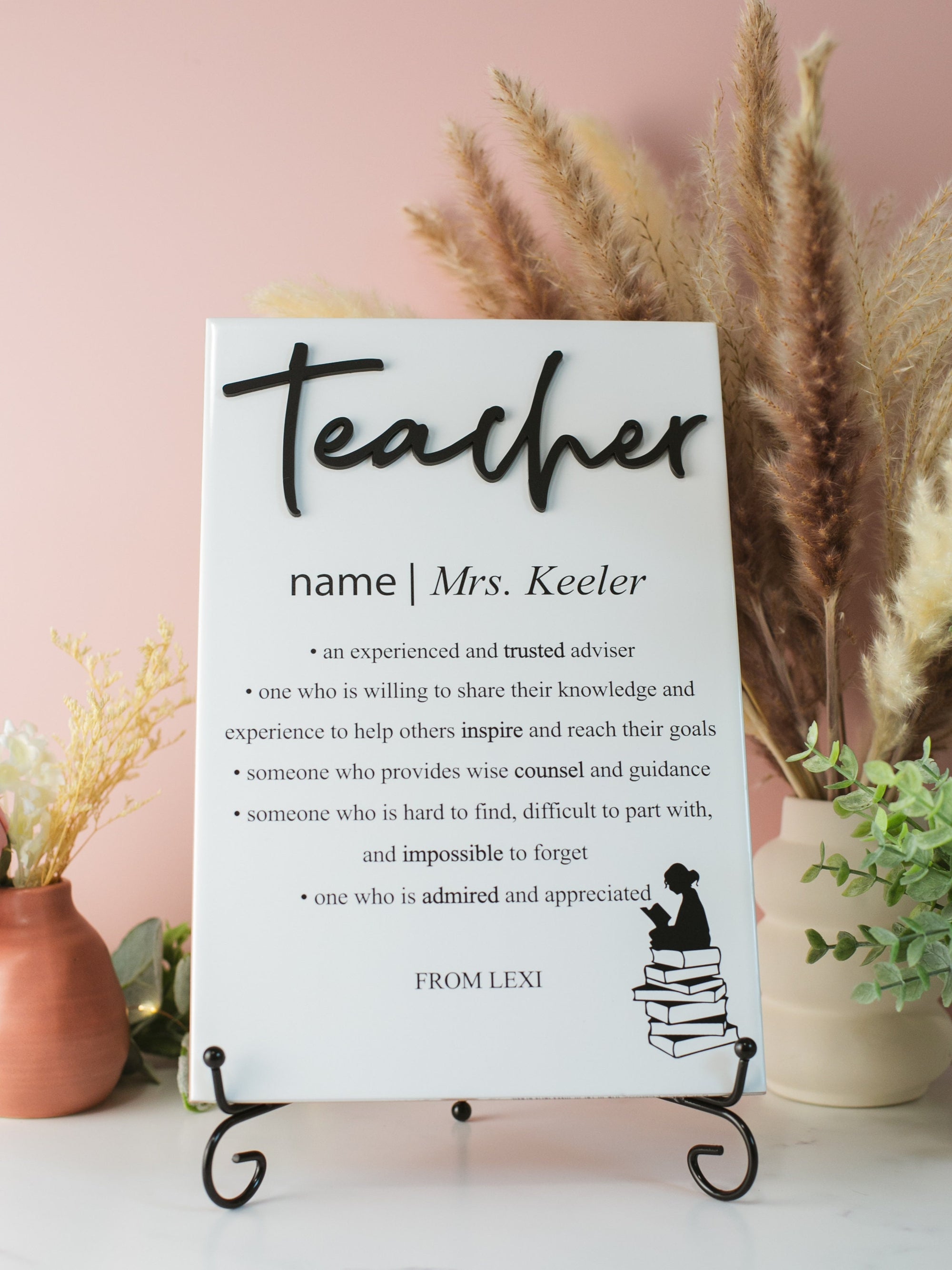 3D Reading Teacher Appreciation Tile Plaque Gift From College, High School Student or Child to Professor, Elementary Teacher, Mentor