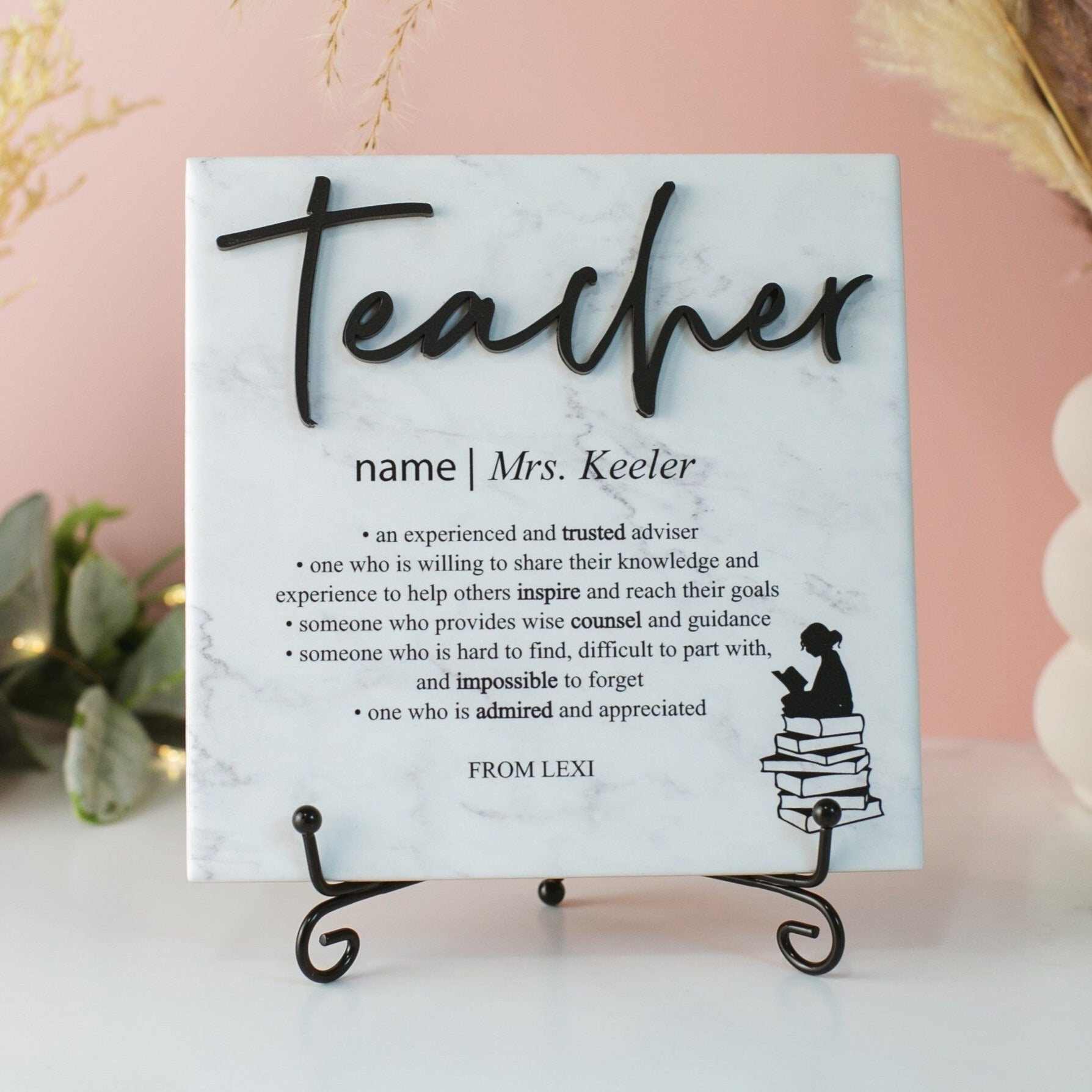 3D Reading Teacher Appreciation Tile Plaque Gift From College 