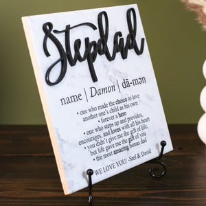 3D Stepdad Definition Ceramic Tile Sign Gift, Fathers Day Family Present Idea, Wall Decor, Dad, Papa, Grill Master + Grandpa Also Available