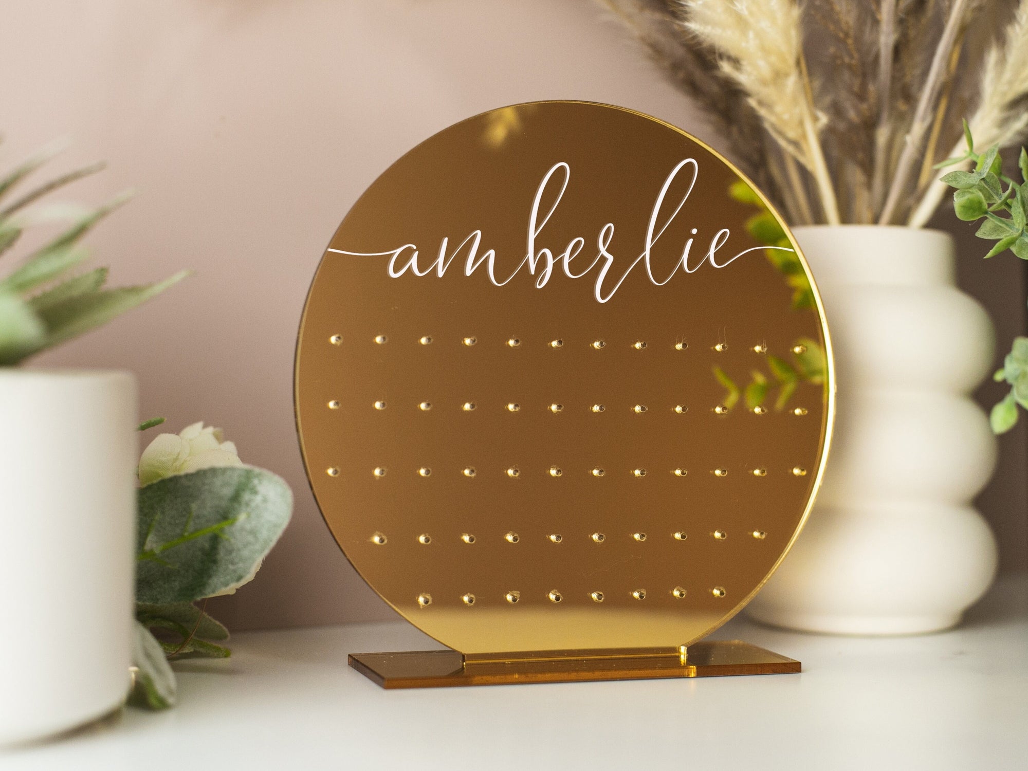Personalized Earring Holder for Girl, Gold Mirror Jewelry Organizer Stand, Simple Gifts, Acrylic Earring Display, Custom Home Organizer