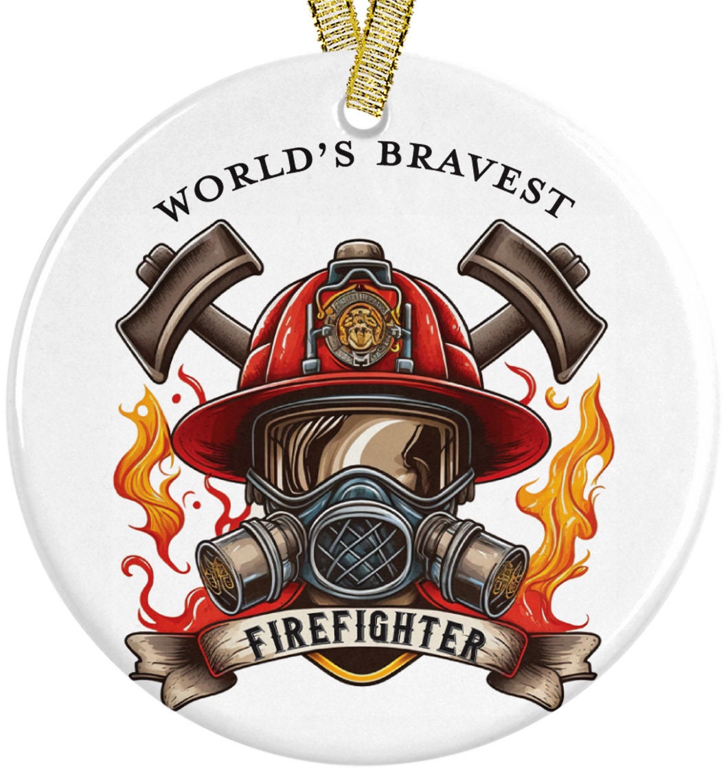 World&#39;s Best and Bravest Firefighter Christmas Ornament, First Responder Fireman Thank You Appreciation Christmas Gift, Fire Station Gifts