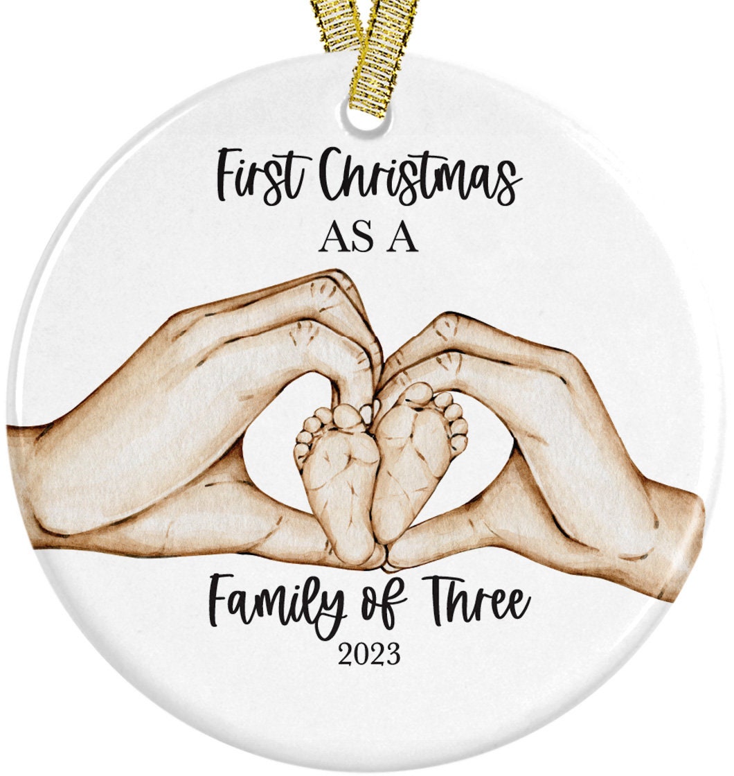 Our First Christmas as a Family of Three Family and Baby Heart Hands Family Ornament, New Parent Gift, New memories, First Time Parents Gift