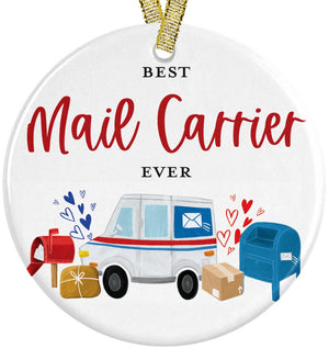 World&#39;s Best Mail Carrier Ever Postal Worker Driver Ceramic Christmas Ornament, Thank You Gift for Post Office Mailman or Mailwoman Present