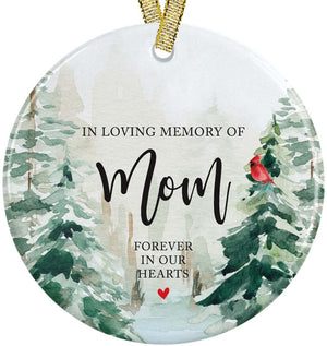 In Loving Memory Of Mom Forever In Our Hearts, Christmas Ornament + Free Gift Box and Ribbon, In Loving Memory of Mother Present Idea, Cardinal