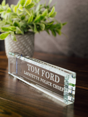 Police Officer Glass Office Desk Name Plate, Clear Chief of Police Nameplate, Detective Appreciation Gift, Police Academy Graduation