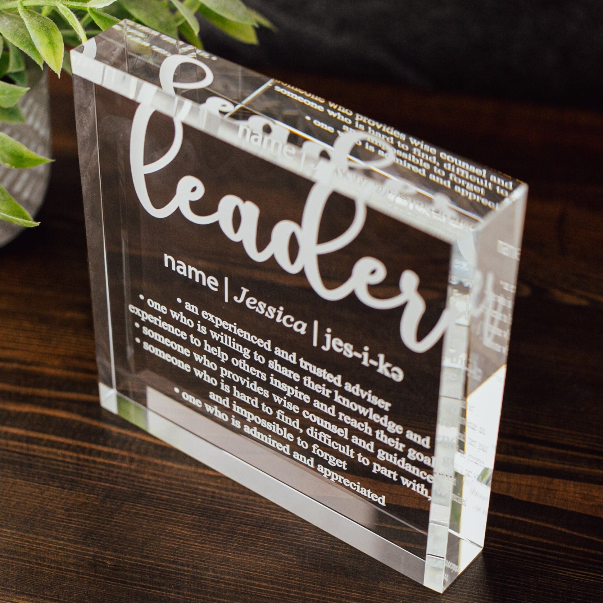 Leader Definition Crystal Glass Plaque, for Employee Recognition, CEO, Life Coach Trophy, Appreciation Gift Plaque, Present from Staff, Boss