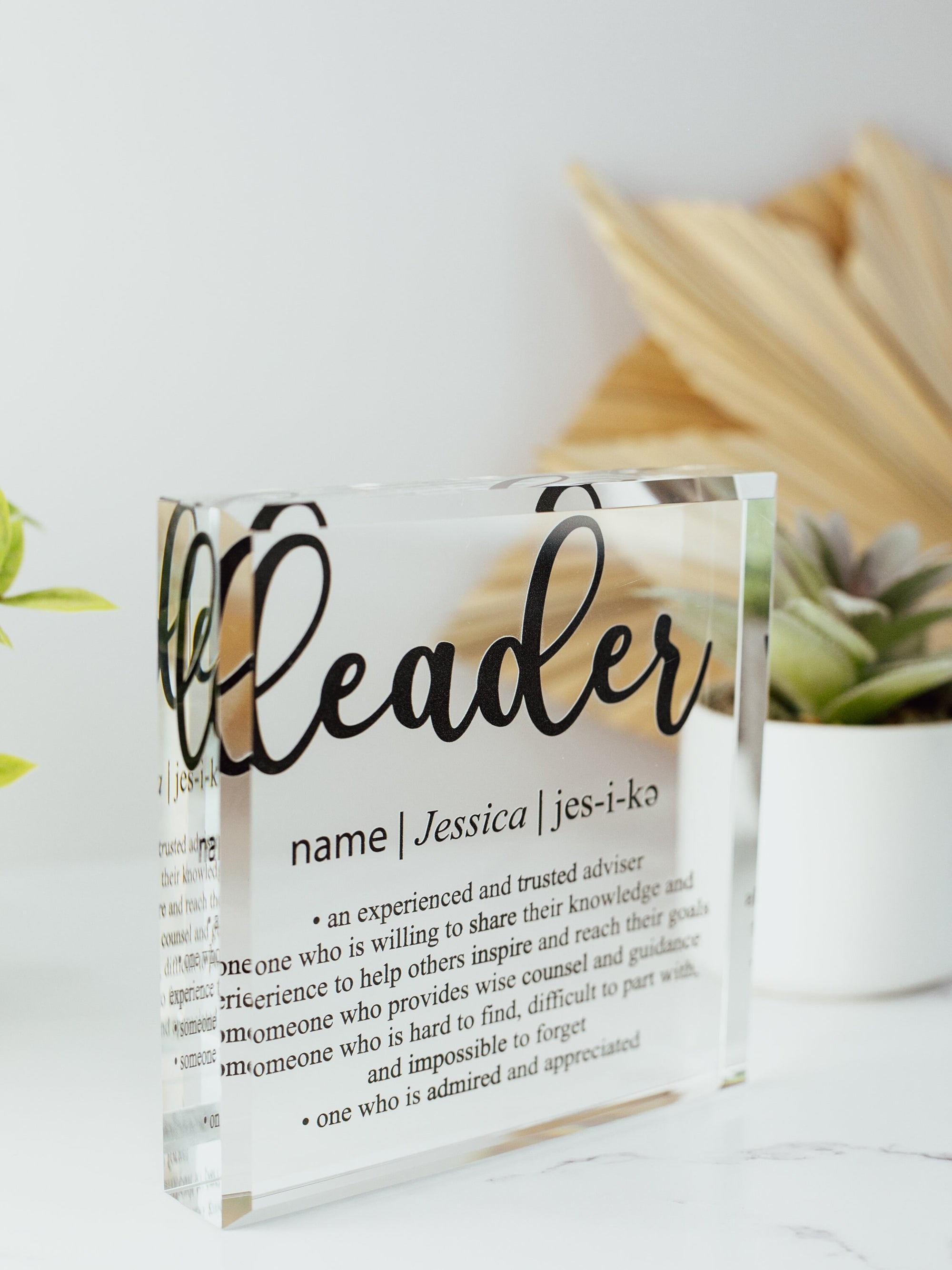 Leader Definition Crystal Glass Plaque, for Employee Recognition, CEO, Life Coach Trophy, Appreciation Gift Plaque, Present from Staff, Boss