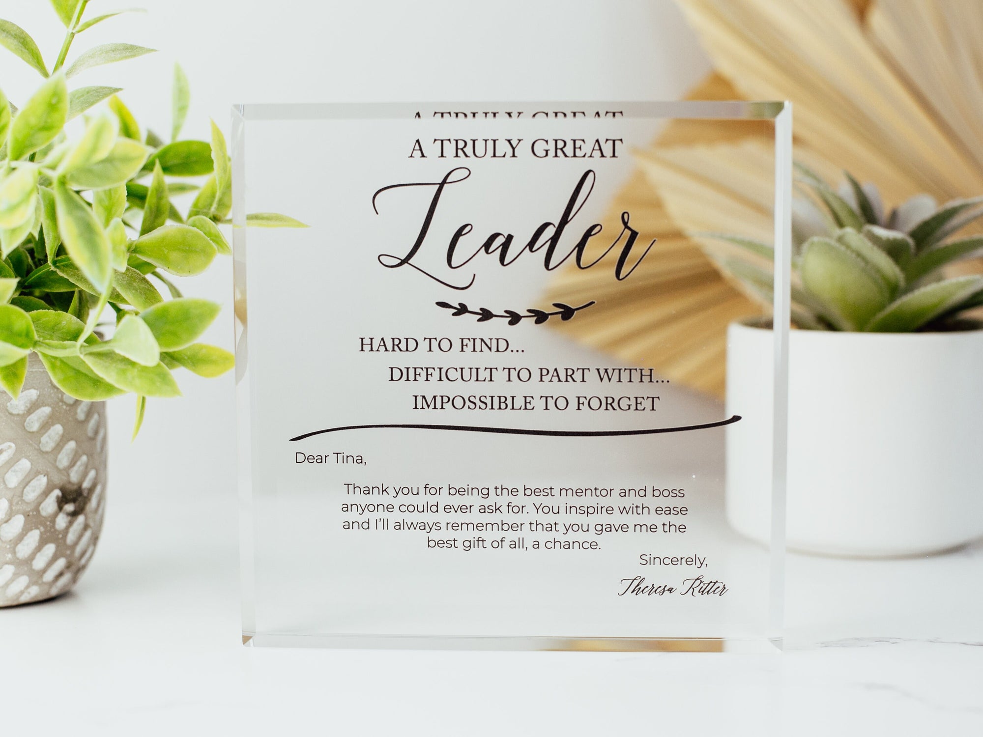Truly Great Leader Crystal Glass Plaque, for Employee Recognition, Life Coach Trophy, Appreciation Gift Plaque, Present from Staff, Boss Day