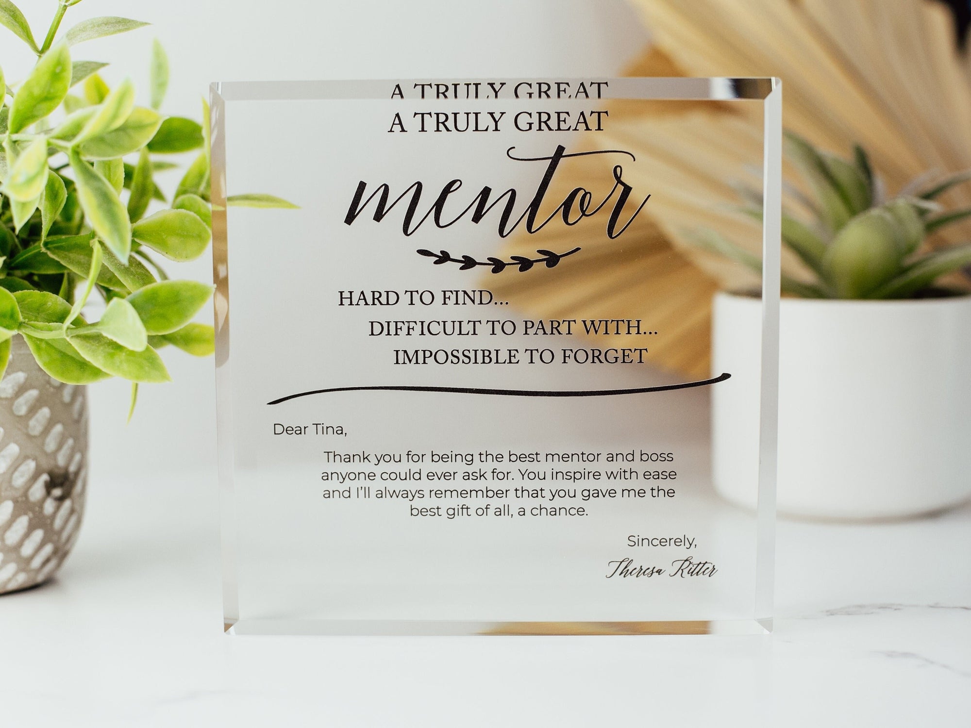 Truly Great Mentor Crystal Glass Plaque, for Employee Recognition, Life Coach Trophy, Appreciation Gift Plaque, Present from Staff, Boss Day