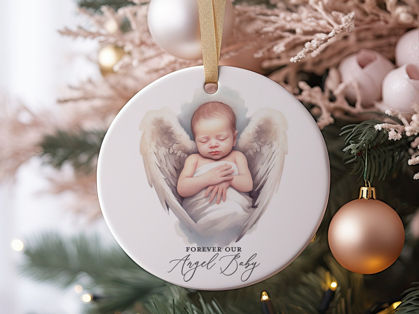 Forever Our Angel Baby Infant Loss Stillbirth Miscarriage Ceramic Christmas Ornament, Sympathy Present for Child Loss Remembrance, Mourning