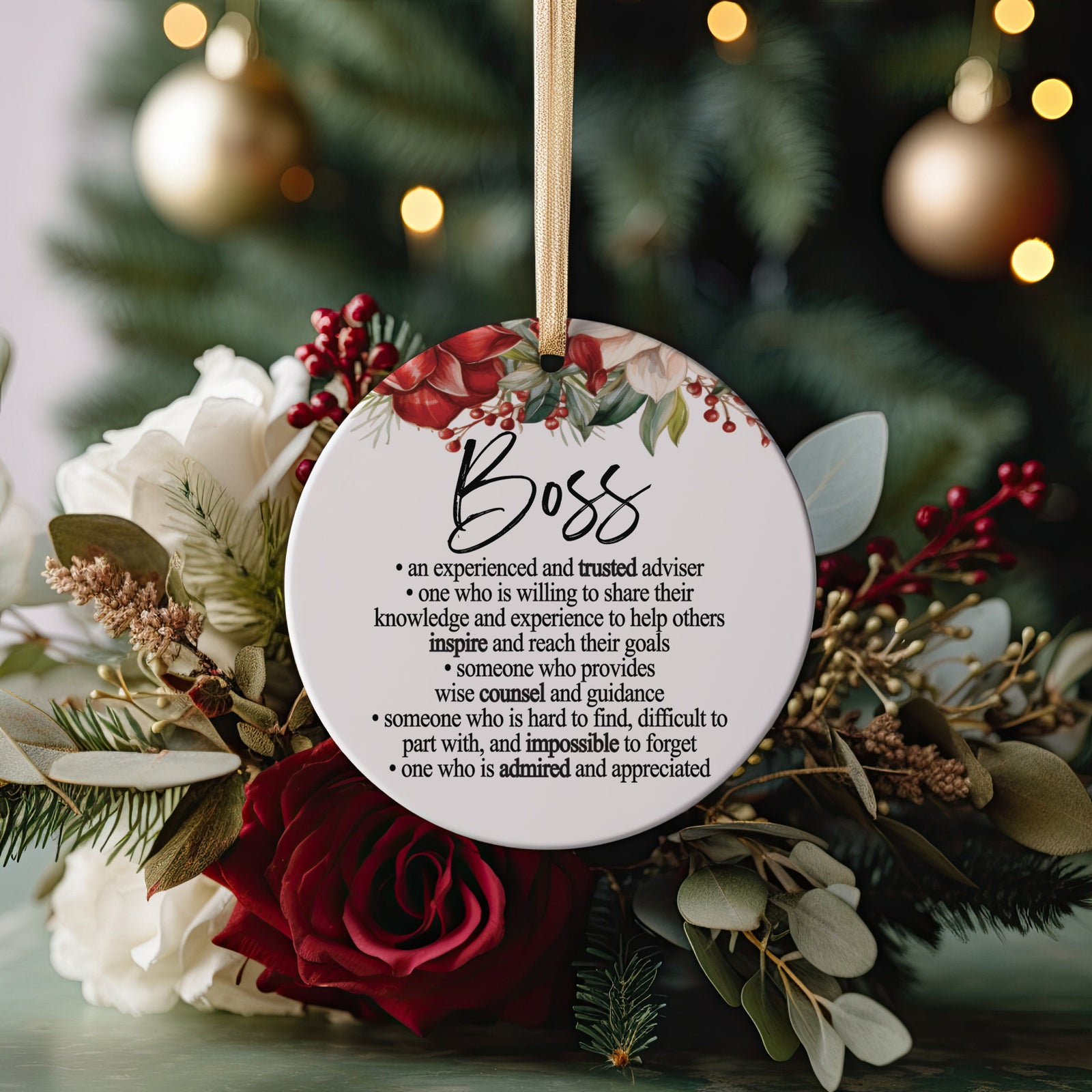 Best Boss Ever Definition Of A Great Boss Christmas Ceramic Round 3&quot; Ornament, Thank You Present Employee to World&#39;s Best Boss, Coworker