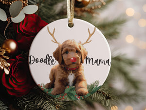 Cute Brown Doodle Mama Christmas Gift Goldendoodle Ornament 2023, Cute Dog Breeds Present Idea For Pup Mommy with Gold Ribbon + Free Box