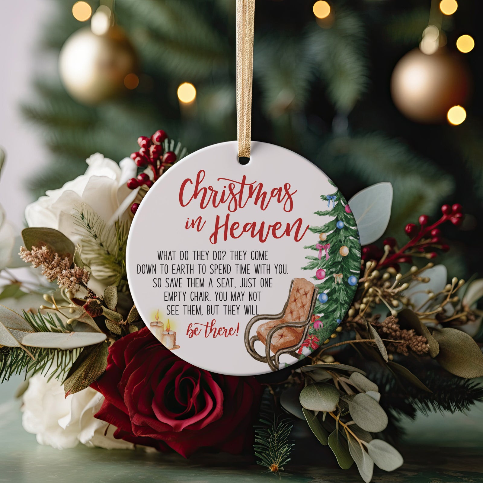 Christmas in Heaven, There&#39;s a Little Bit of Heaven in Our Home, Empty Chair, Sympathy or Loss, Bereavement Gift, Grandpa Loss, We Miss You