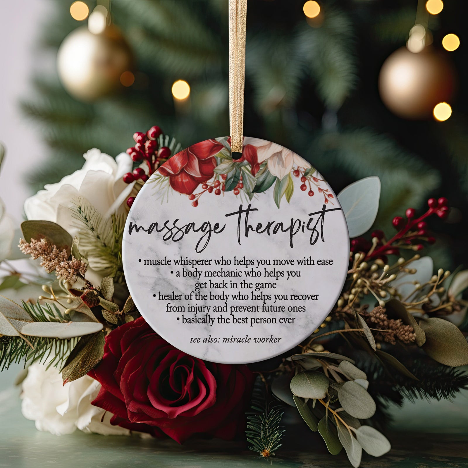 Best Massage Therapist Christmas Ornament Gift Idea, World&#39;s Best Definition Thank You Appreciation Present, Coworker Gifts, Spa Gift Ideas