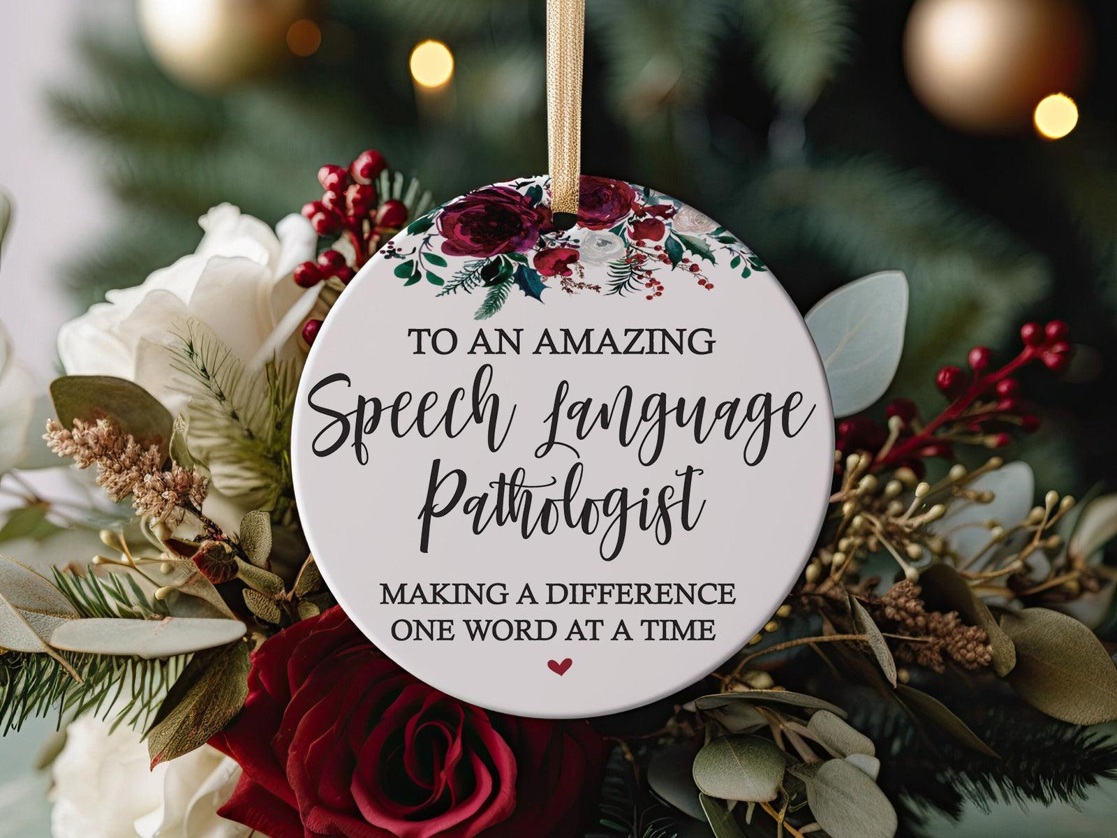 Best Speech Language Pathologist SLP Ever Christmas Ornament, Speech Therapist Making A Difference One Word At A Time Gift Present Idea