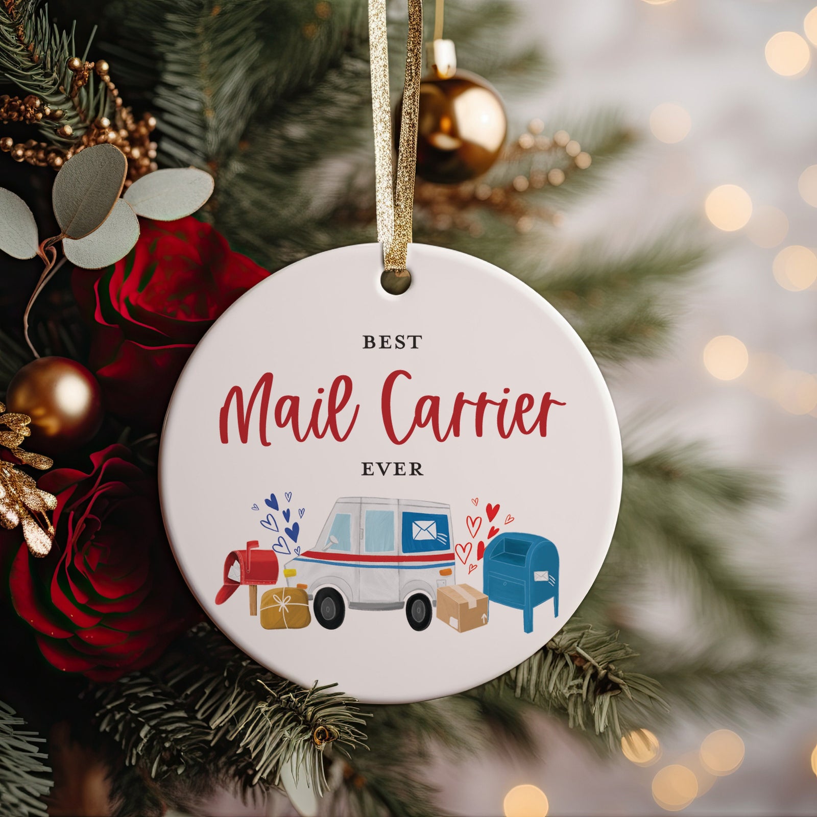 World&#39;s Best Mail Carrier Ever Postal Worker Driver Ceramic Christmas Ornament, Thank You Gift for Post Office Mailman or Mailwoman Present