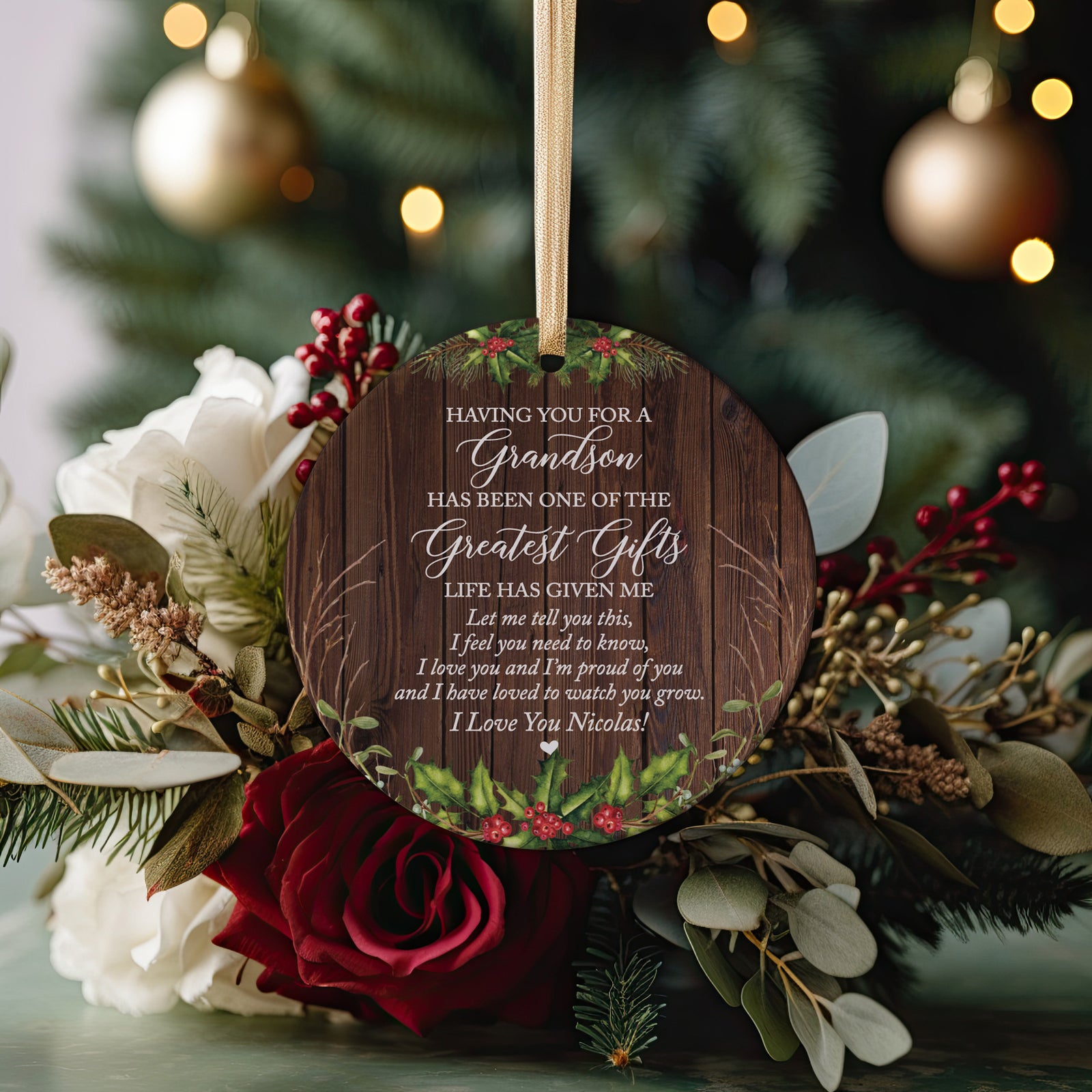 Grandson Greatest Gift Ornament, Gift Idea for Grandson from Grandmother, Grandfather or Stepgrandmother, To My Grandson, Best Grandson Ever