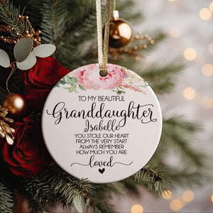 To My Beautiful Granddaughter, Gift Idea For From Grandmother, Grandfather, Grandparents To Granddaughter Ceramic Christmas Ornament