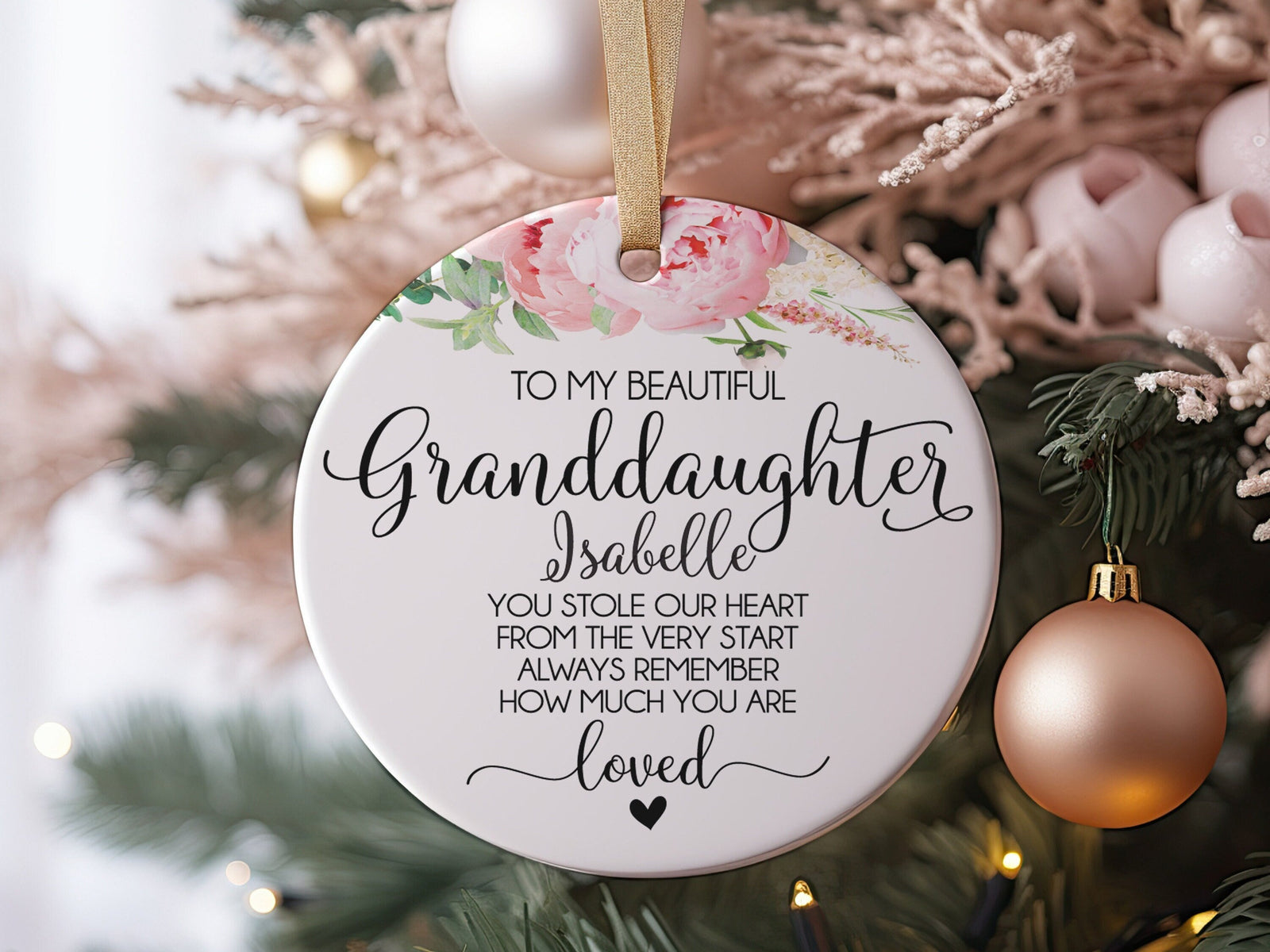 To My Beautiful Granddaughter, Gift Idea For From Grandmother, Grandfather, Grandparents To Granddaughter Ceramic Christmas Ornament
