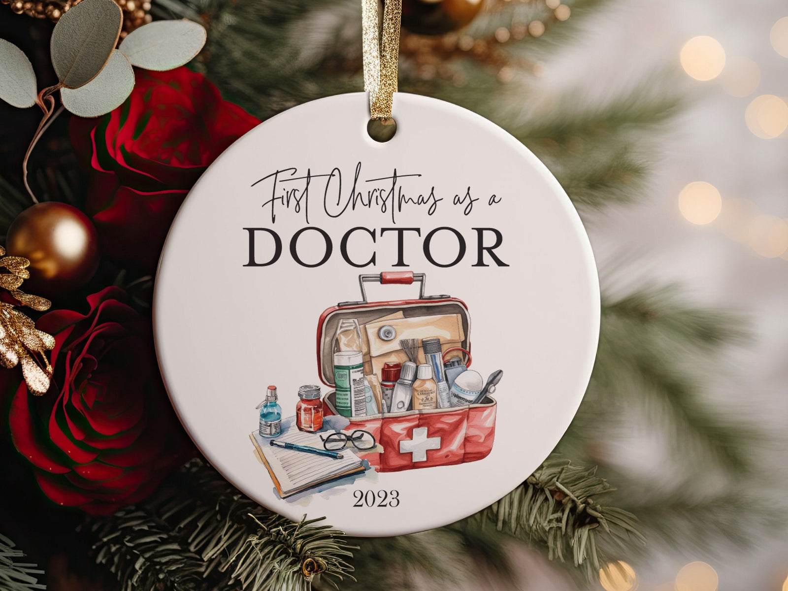 First Year and Christmas as a Medical Doctor MD Grad, University Christmas Ornament, New Physician, For Coworker + Colleague, Office Gift