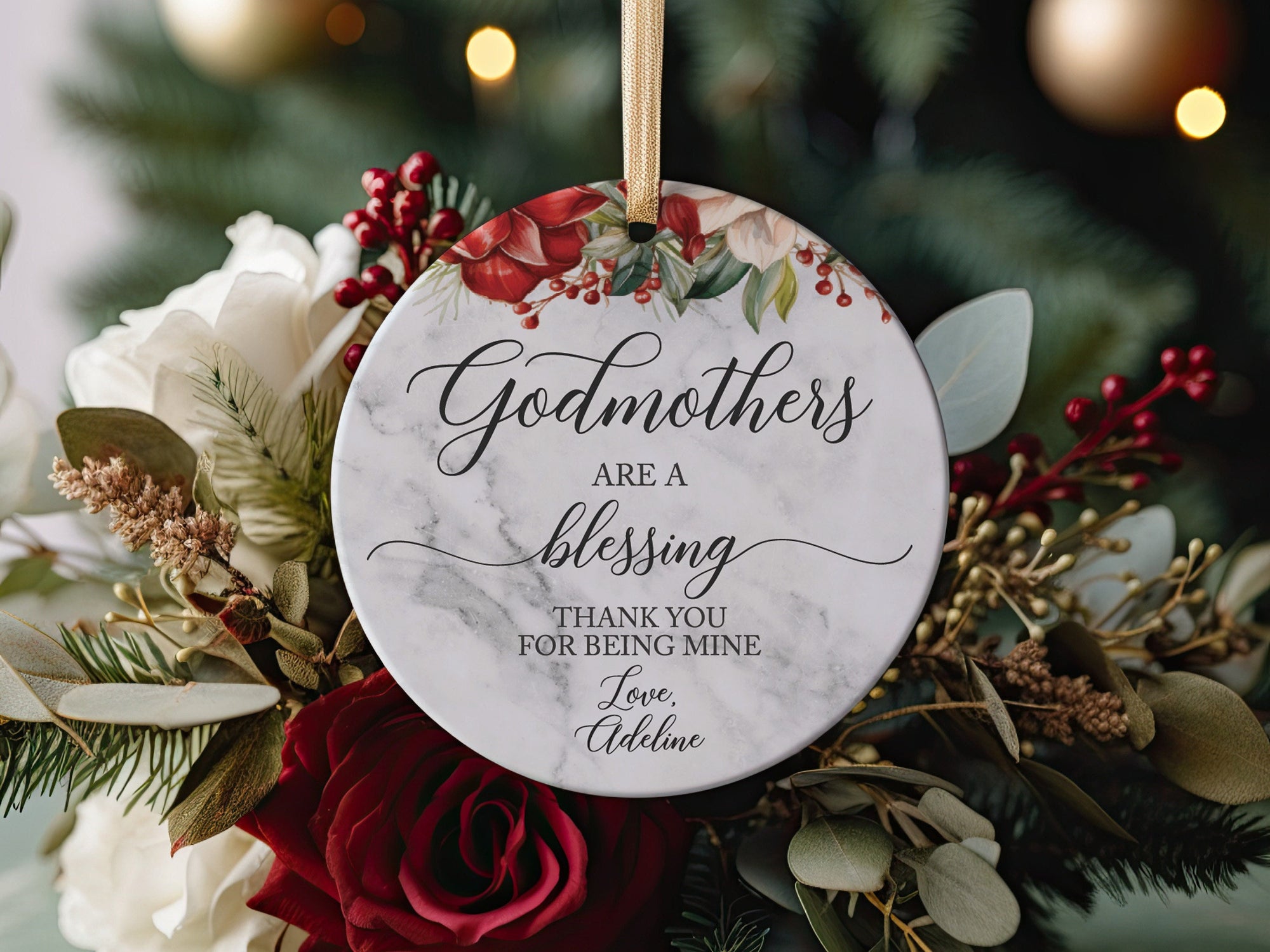 Godmothers Are A Blessing Thank You For Being Mine, Marble Look Modern Farmhouse Floral Gift Idea, Godparent Appreciation, From Godchild