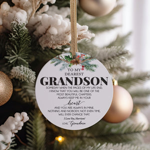 Gift Idea for Grandson from Grandmother, Grandma or Stepgrandmother Ceramic Christmas Ornament, To My Grandson, Best Grandson Ever