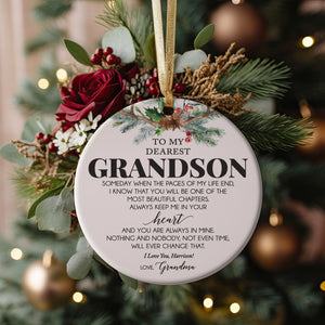 Gift Idea for Grandson from Grandmother, Grandma or Stepgrandmother Ceramic Christmas Ornament, To My Grandson, Best Grandson Ever