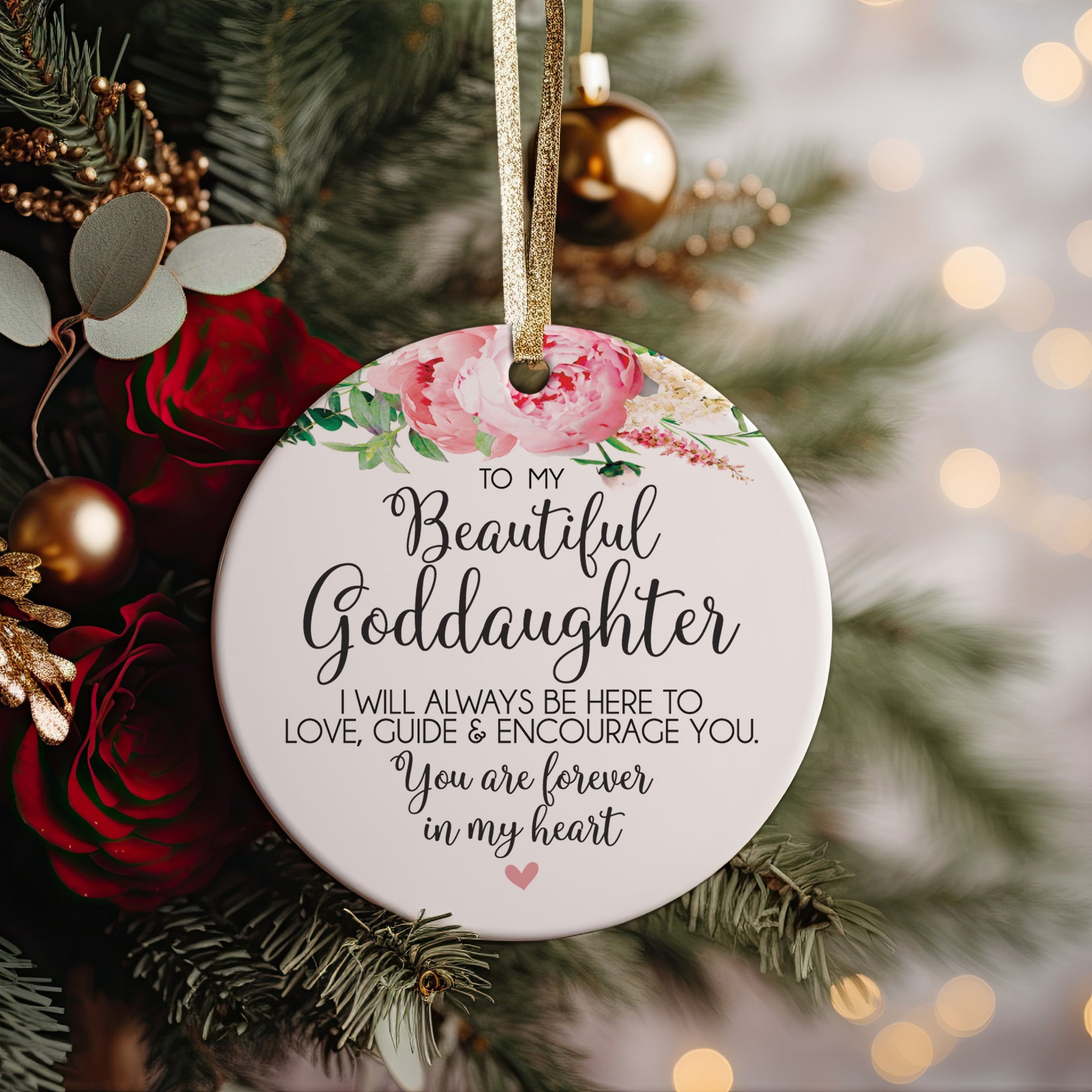 2023 To My Beautiful Goddaughter Gift Idea For From Godmother, Godfather or Godparent To God Daughter Ceramic Christmas Ornament