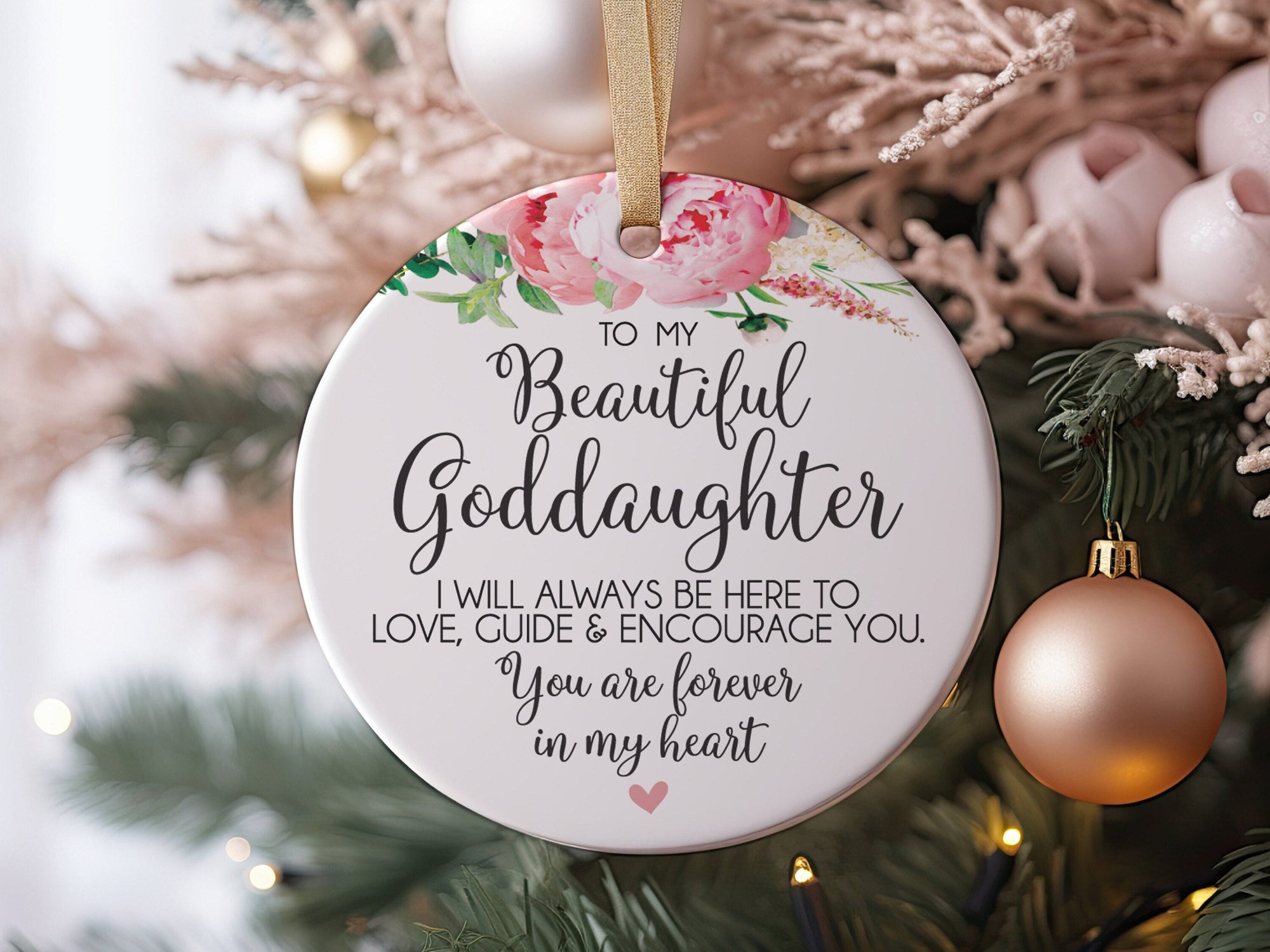 2023 To My Beautiful Goddaughter Gift Idea For From Godmother, Godfather or Godparent To God Daughter Ceramic Christmas Ornament
