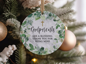 Godparents Are A Blessing Thank You For Being Mine, Marble Look Christmas Wreath Gift Idea, godparent appreciation, legacy, Baby&#39;s First