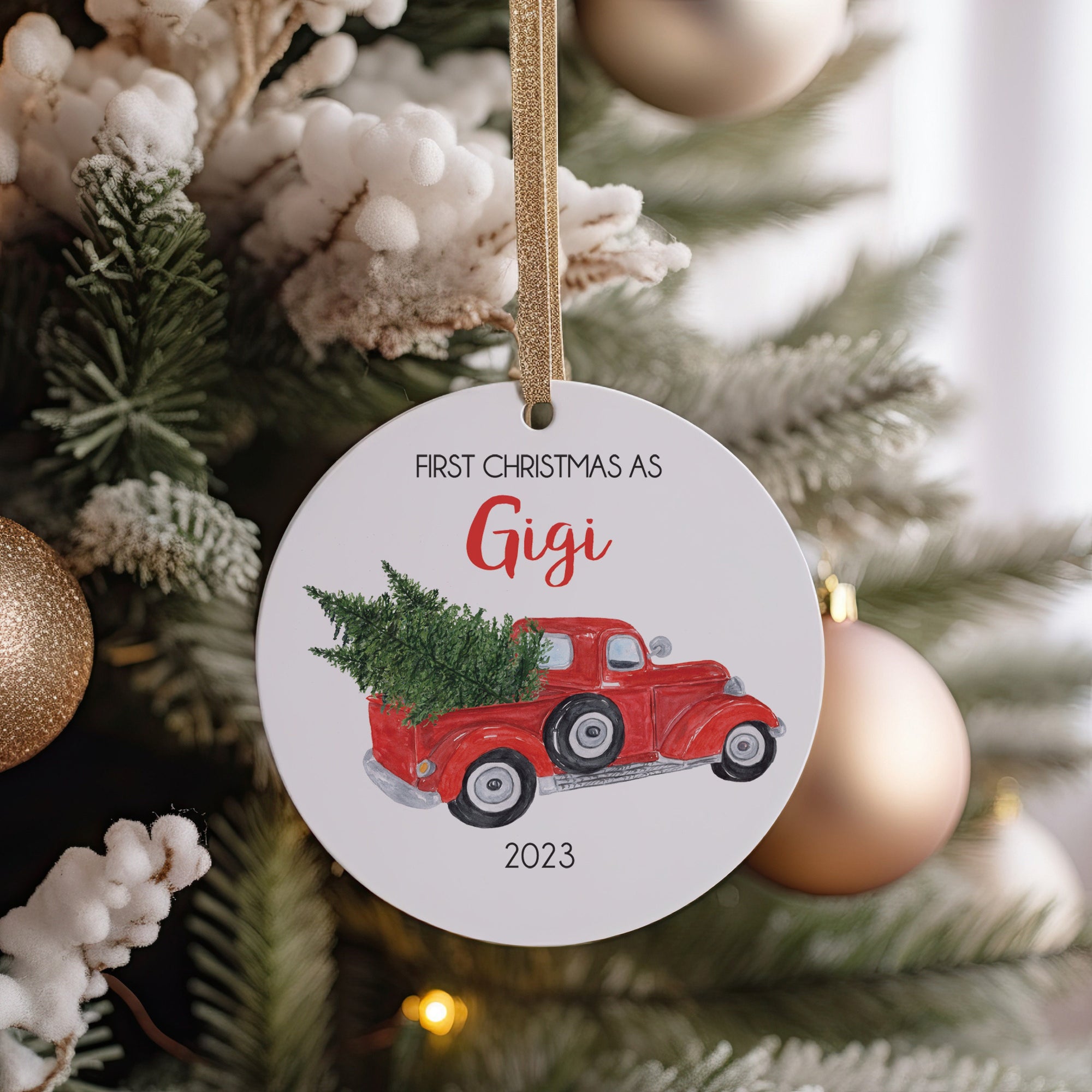 2023 First Christmas as a GiGi, For Grandmother, Nana, Grandma or Grammy, Vintage Truck Ceramic Ornament, nana claus , grandparent