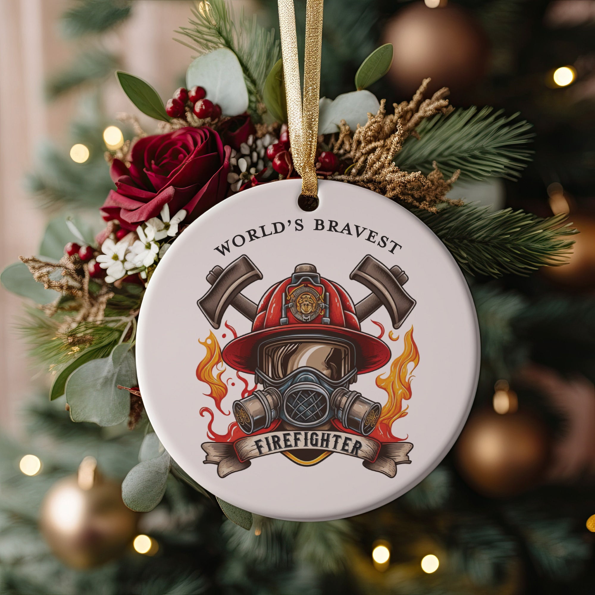 World&#39;s Best and Bravest Firefighter Christmas Ornament, First Responder Fireman Thank You Appreciation Christmas Gift, Fire Station Gifts