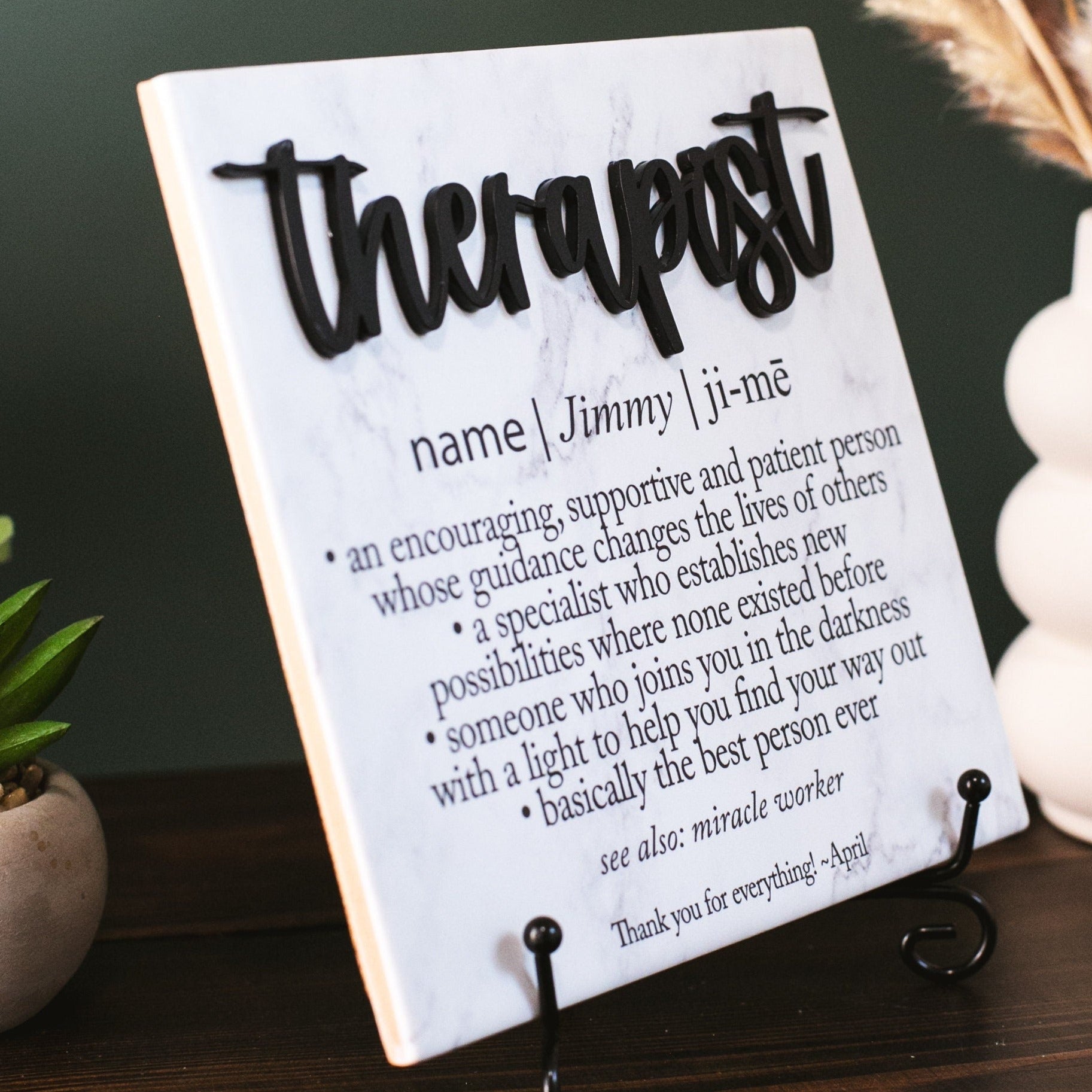 3D Therapist Ceramic Tile Plaque With Stand, Thank You Mentor Sign, Custom Boss Retirement Appreciation, Teacher, Counselor, Coach, Adviser
