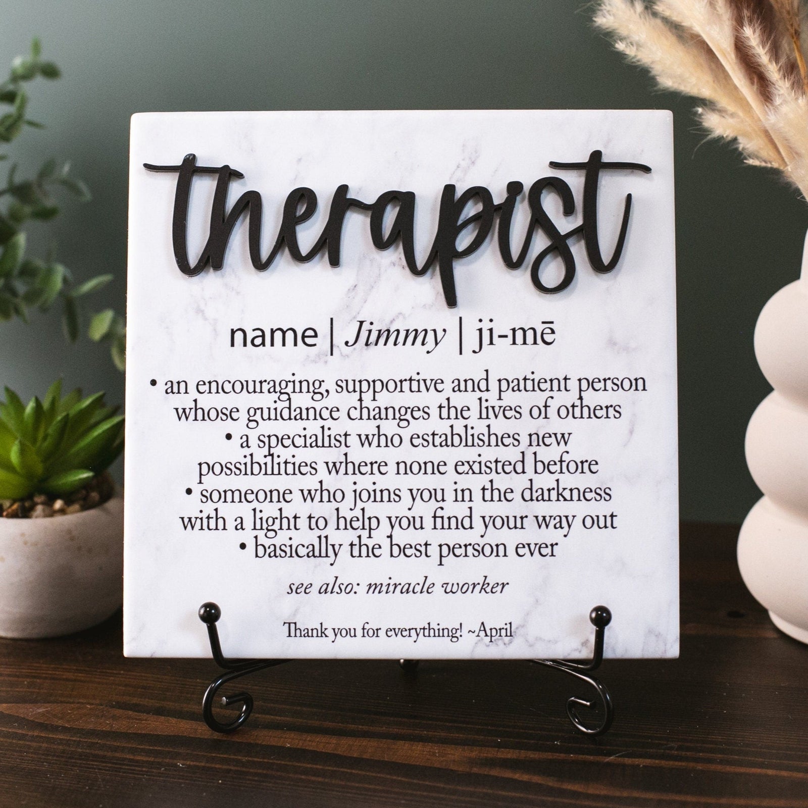 3D Therapist Ceramic Tile Plaque With Stand, Thank You Mentor Sign, Custom Boss Retirement Appreciation, Teacher, Counselor, Coach, Adviser