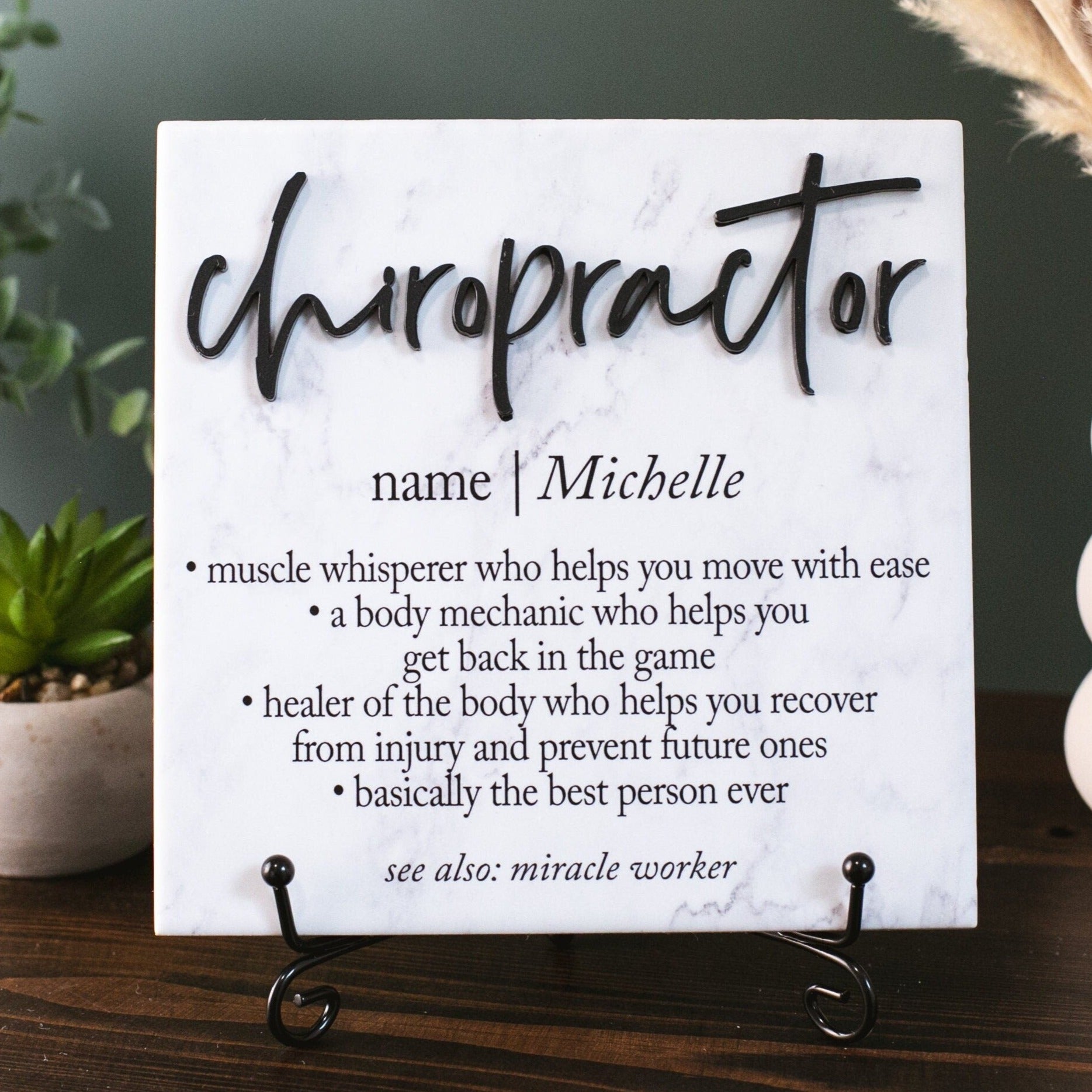 Chiropractor Tile Plaque | 3D Thank You Doc Sign With Stand - Pink
