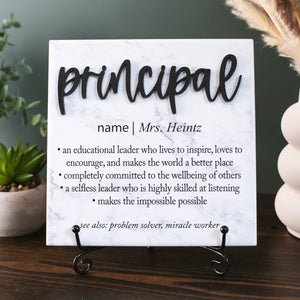3D Principal Appreciation Tile Plaque Gift From College, High School Student, Child to Administrator, Elementary + Jr. High Teacher, Mentor