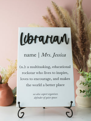 3D Librarian Appreciation Tile Plaque Gift From College, High School Student, Child to Teachers Aid, Elementary + Jr. High Teacher, Mentor