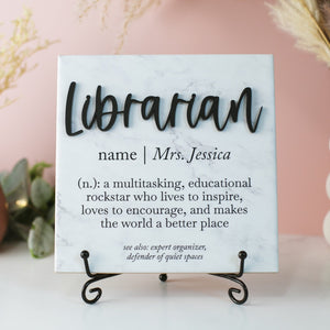 3D Librarian Appreciation Tile Plaque Gift From College, High School Student, Child to Teachers Aid, Elementary + Jr. High Teacher, Mentor