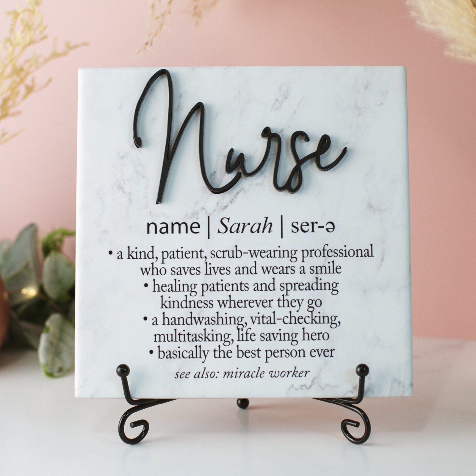 3D Nurse Ceramic Plaque With Stand, Thank You RN Sign, Hospital Staff Retirement Appreciation, Doctor, Surgeon, LPN and Med School Grad Gift