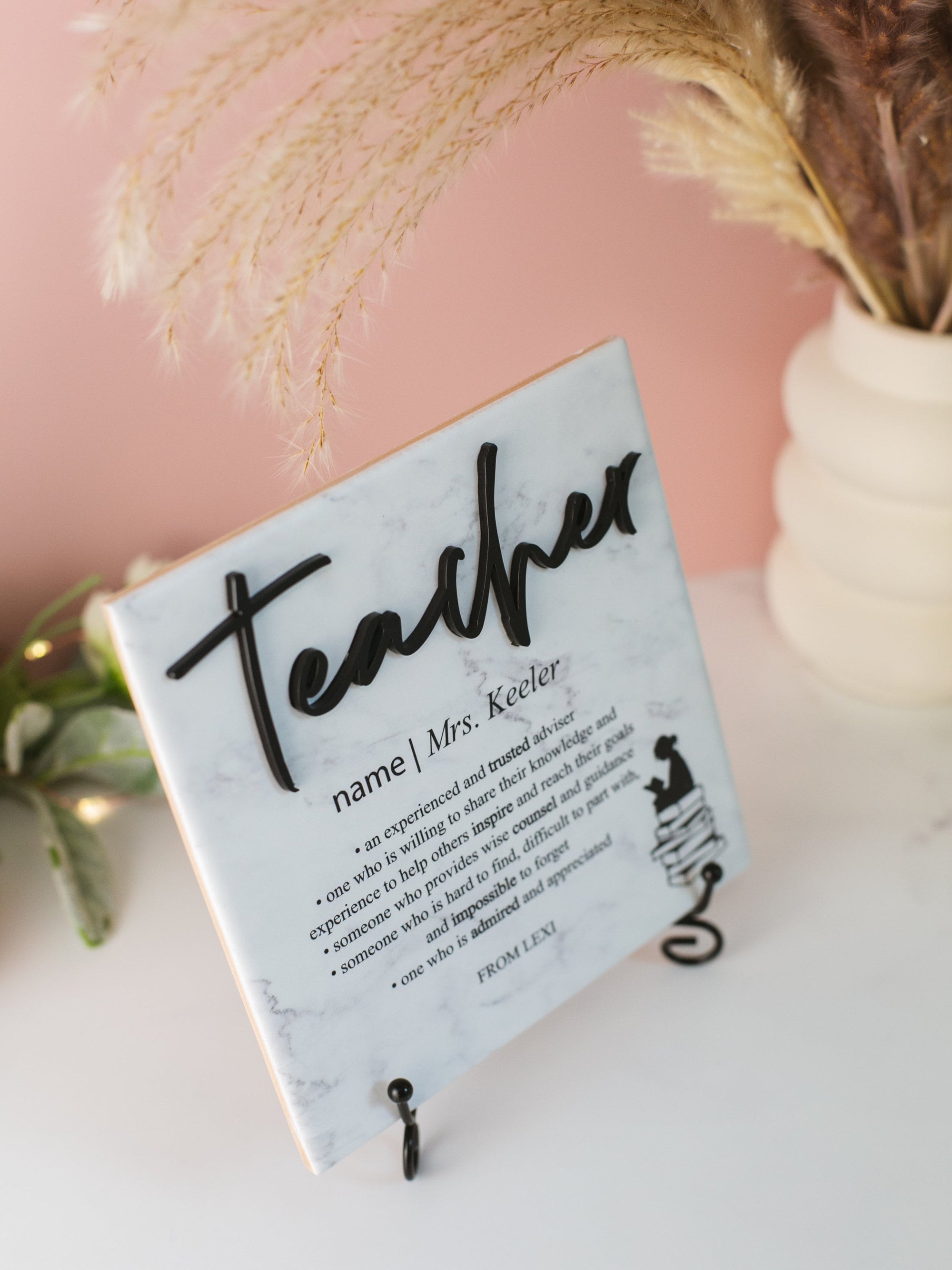 3D Reading Teacher Appreciation Tile Plaque Gift From College, High School Student or Child to Professor, Elementary Teacher, Mentor