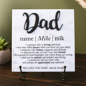 3D Dad Definition Ceramic Tile Sign Gift, Fathers Day Family Present Idea, Wall Decor, Stepdad, Papa, Grill Master + Grandpa Also Available