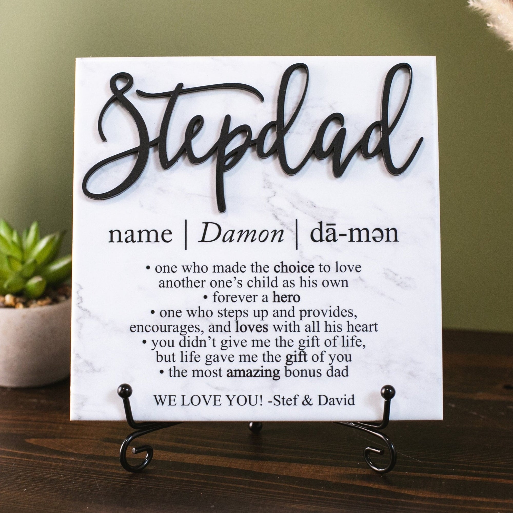 3D Stepdad Definition Ceramic Tile Sign Gift, Fathers Day Family Present Idea, Wall Decor, Dad, Papa, Grill Master + Grandpa Also Available