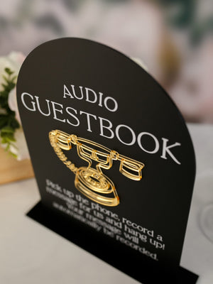 Audio Guestbook Pick Up The Phone Leave A Message For The Newlyweds Clear Glass Look Acrylic Wedding Sign, Guest Book Lucite