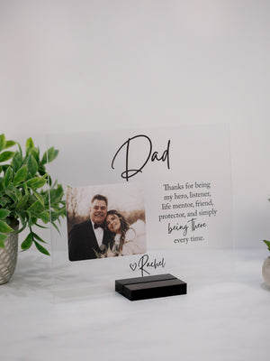 Personalized Dad Thank You Gift, Father of the Bride From Daughter on Wedding Day, Custom Photo Portrait Acrylic Birthday Present for Dad