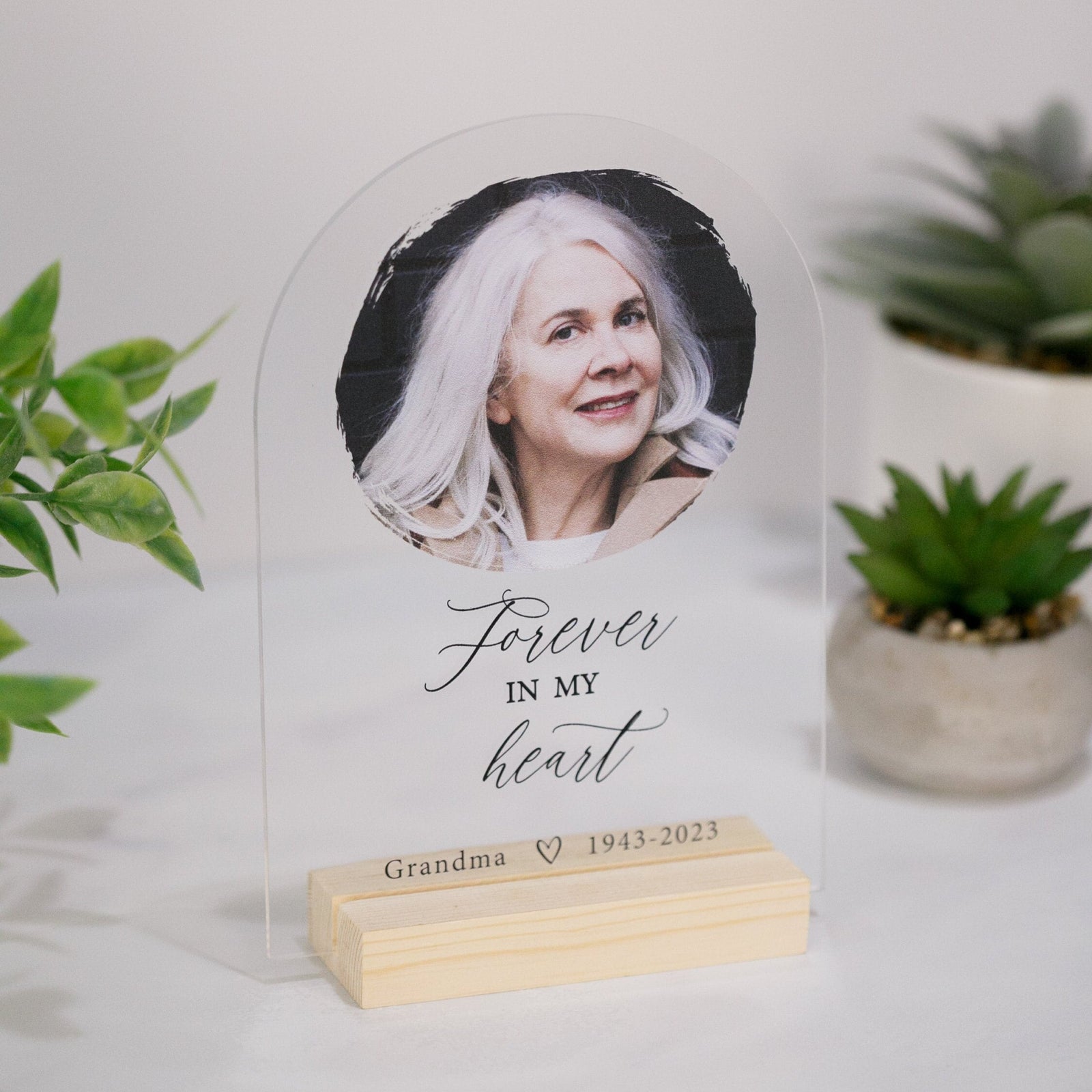 Personalized Memorial Sympathy Gifts, Clear Acrylic Desktop Display In Memory of Loss Of Loved One, Remember Photo Gift, Forever In My Heart