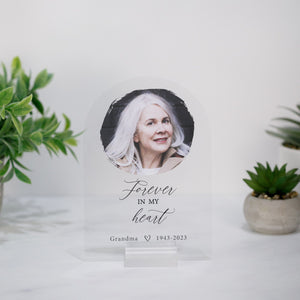 Personalized Memorial Sympathy Gifts, Clear Acrylic Desktop Display In Memory of Loss Of Loved One, Remember Photo Gift, Forever In My Heart