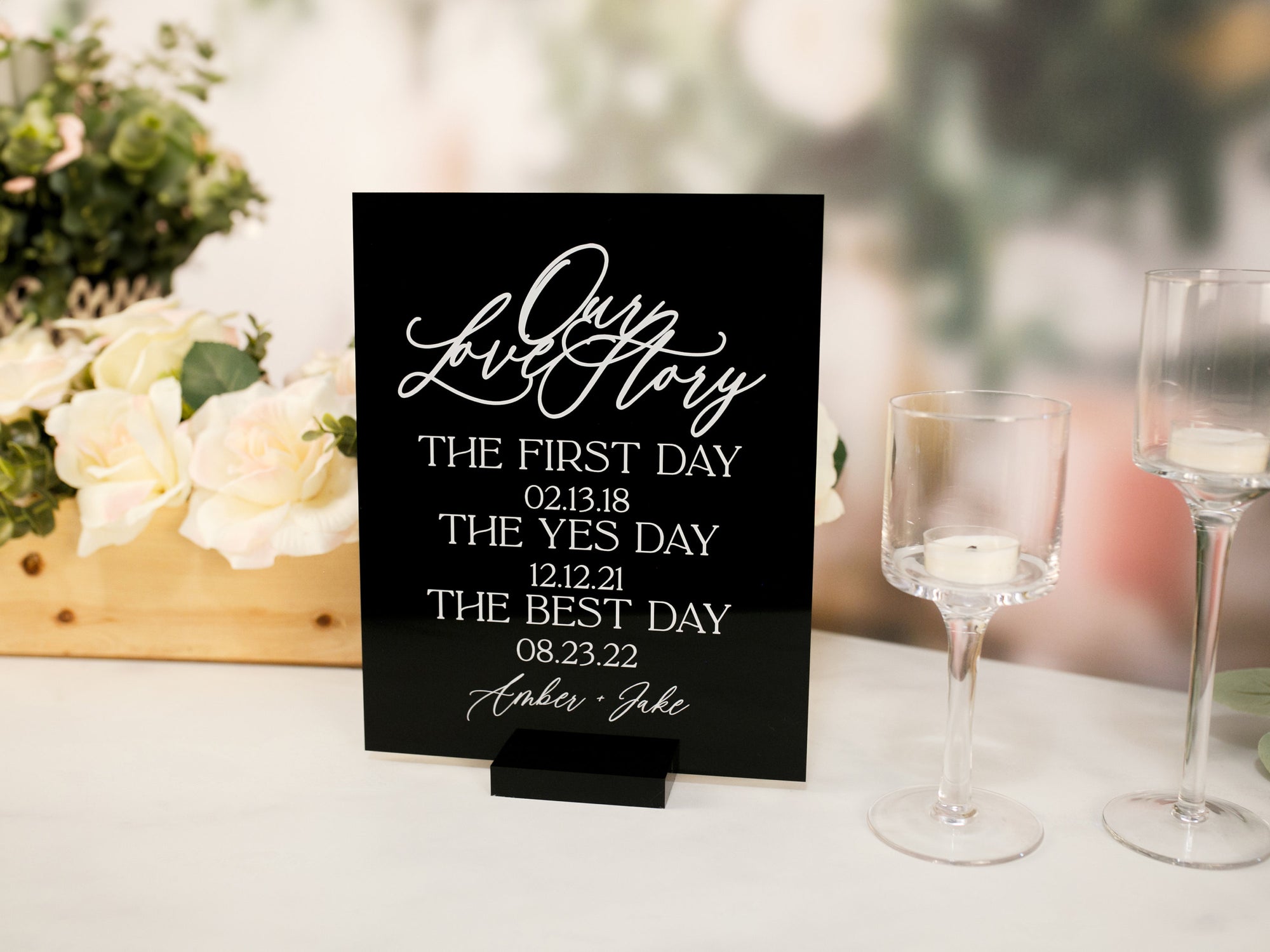 3D Gold Mirror Our Love Story First Day Yes Day Best Day Acrylic Wedding Sign, Sweetheart Table Lucite Table Sign, Special Dates Anniversary