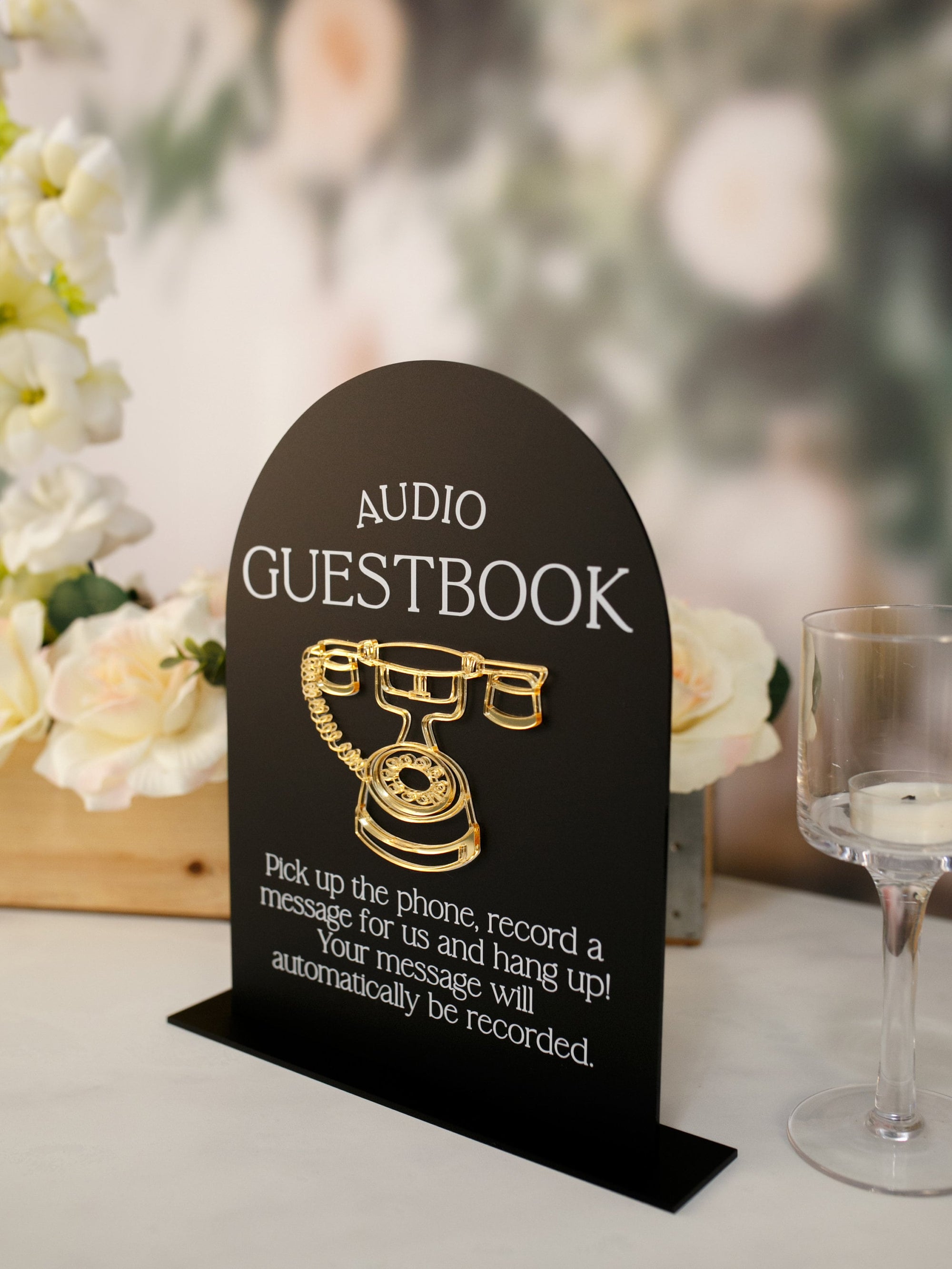 Audio Guestbook Pick Up The Phone Leave A Message For The Newlyweds Clear Glass Look Acrylic Wedding Sign, Guest Book Lucite